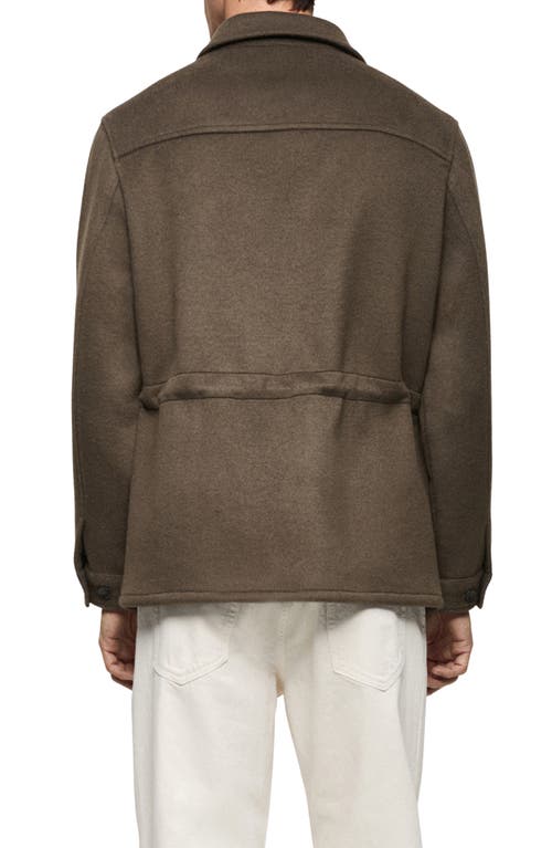 Mango Wool Blend Flannel Overshirt In Khaki Brown