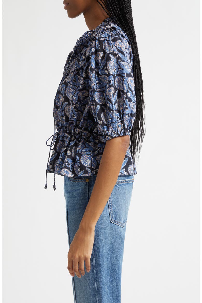 Elvie Floral Frill Collar Puff Sleeve Top, Alternate, color, ZINNIA