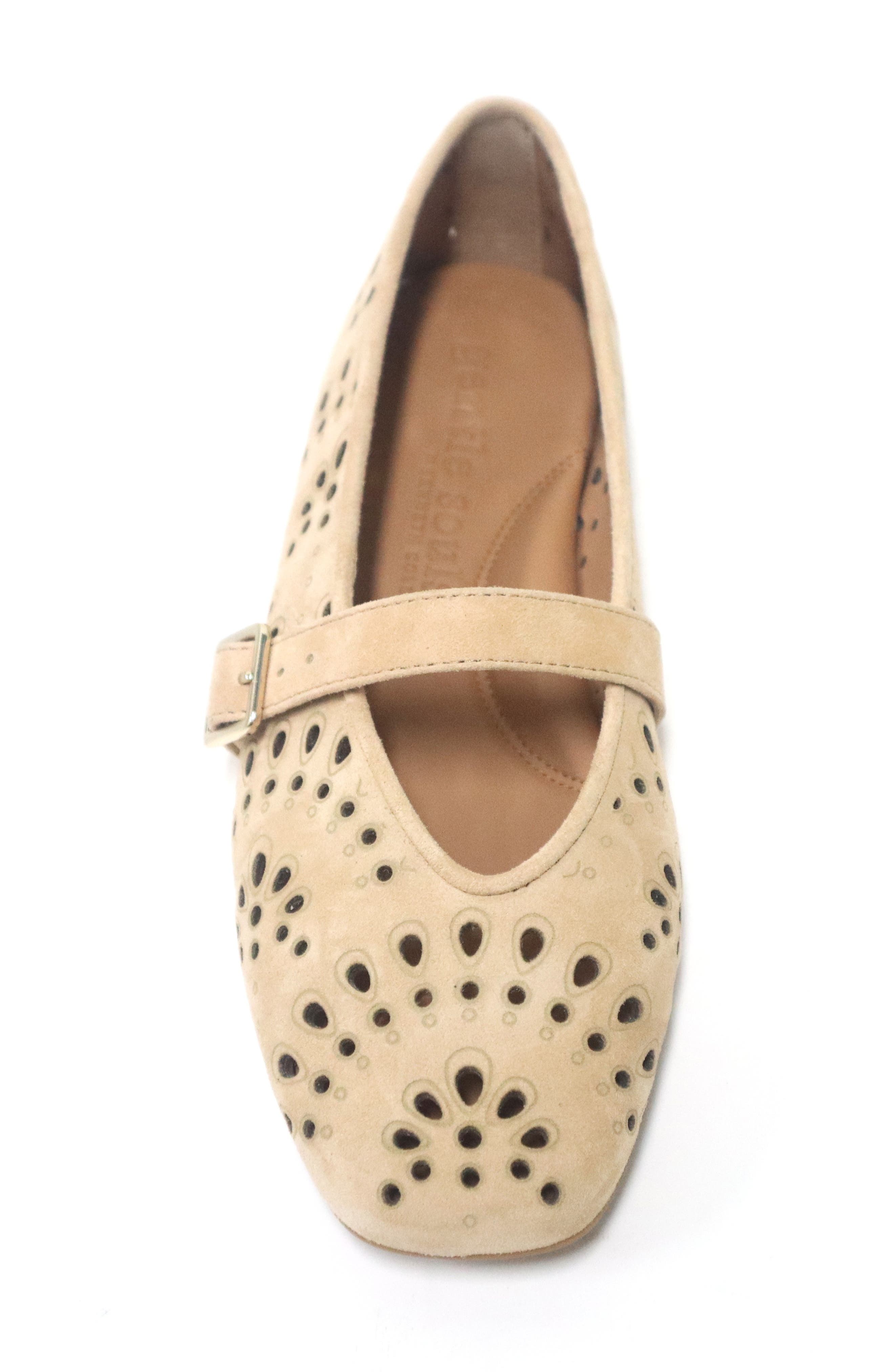 Wini Laser-Cut Mary Jane Flat, Alternate, color, PORCINI SUEDE