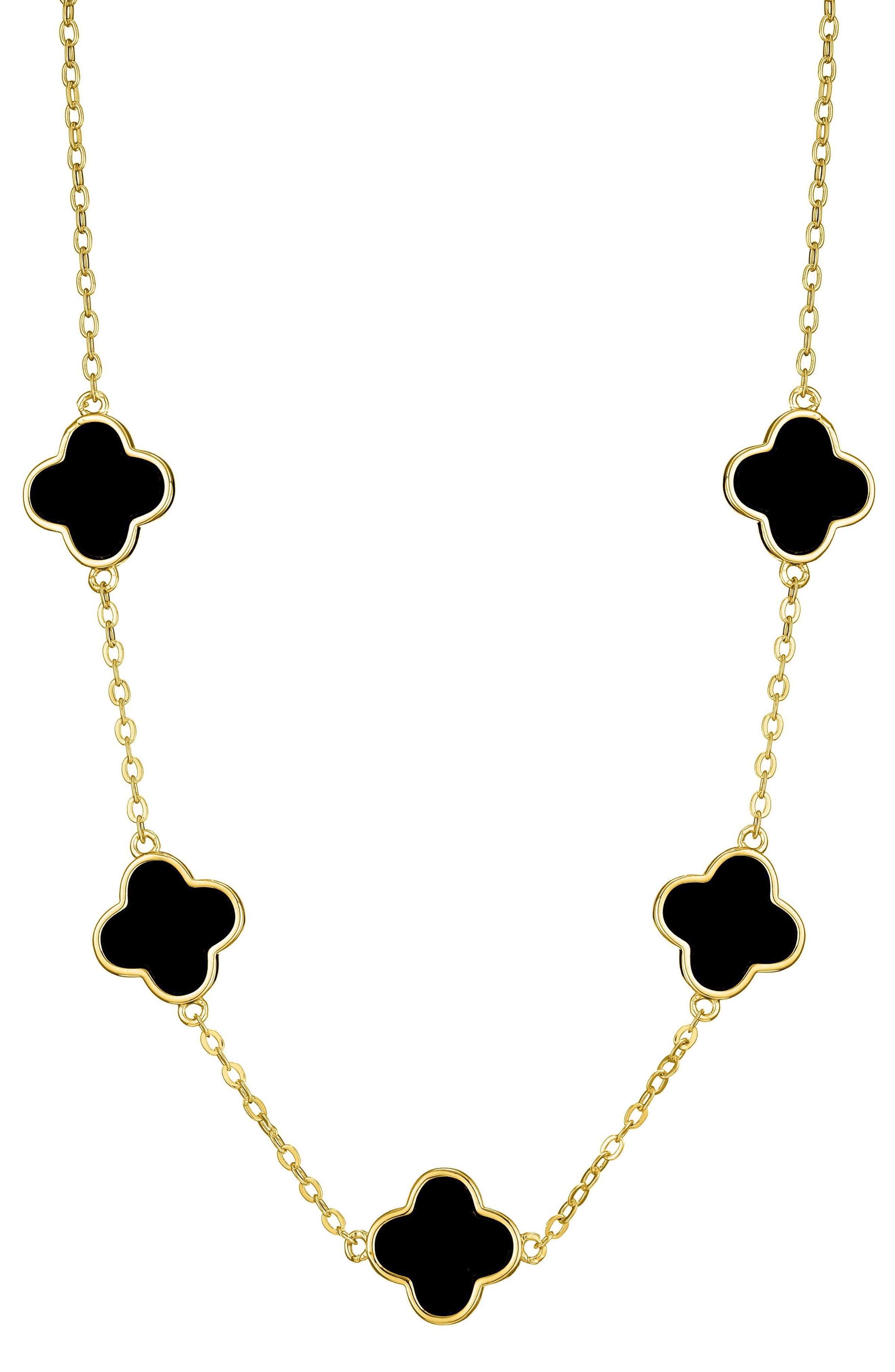 Adornia Black Enamel Clover Station Chain Necklace