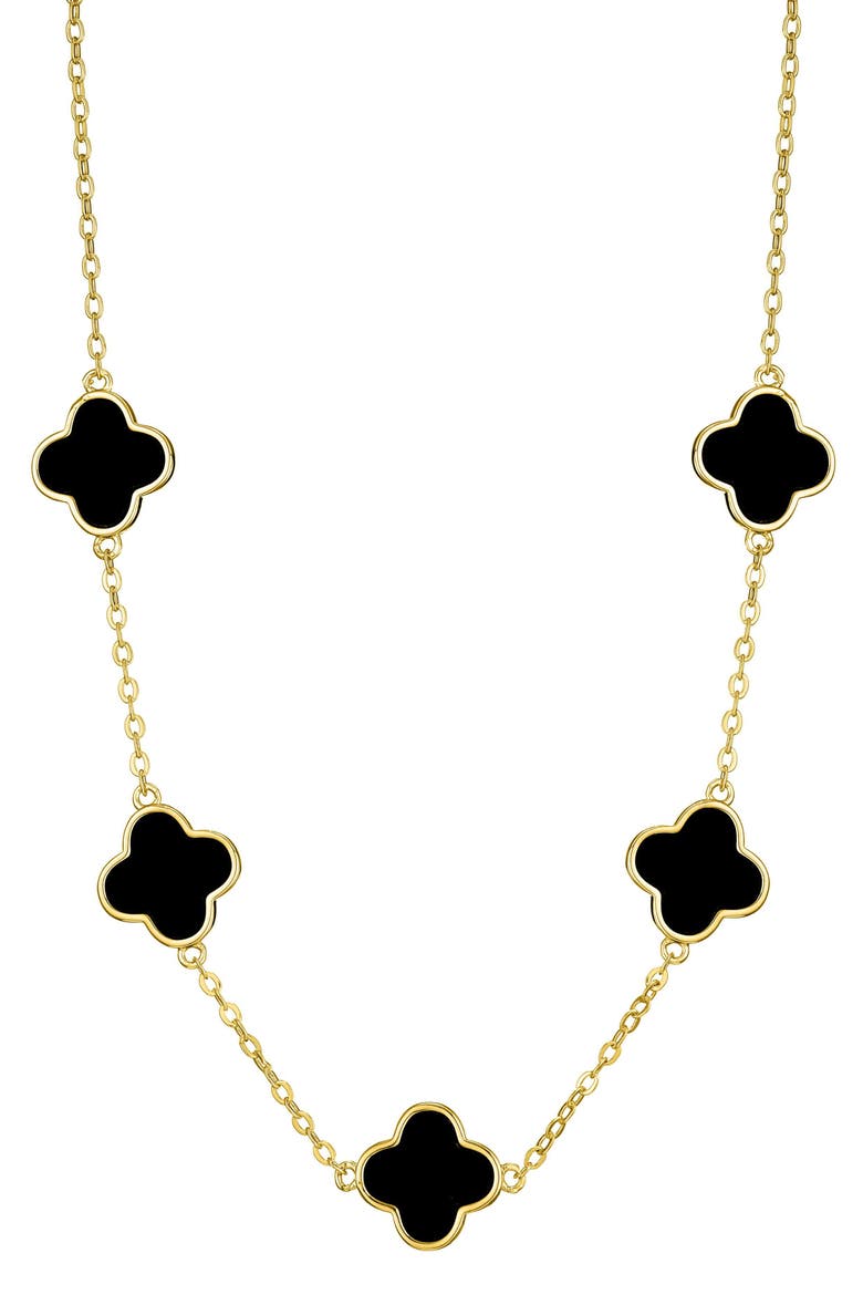 Black Enamel Clover Station Chain Necklace, Main, color, GOLD-BLACK
