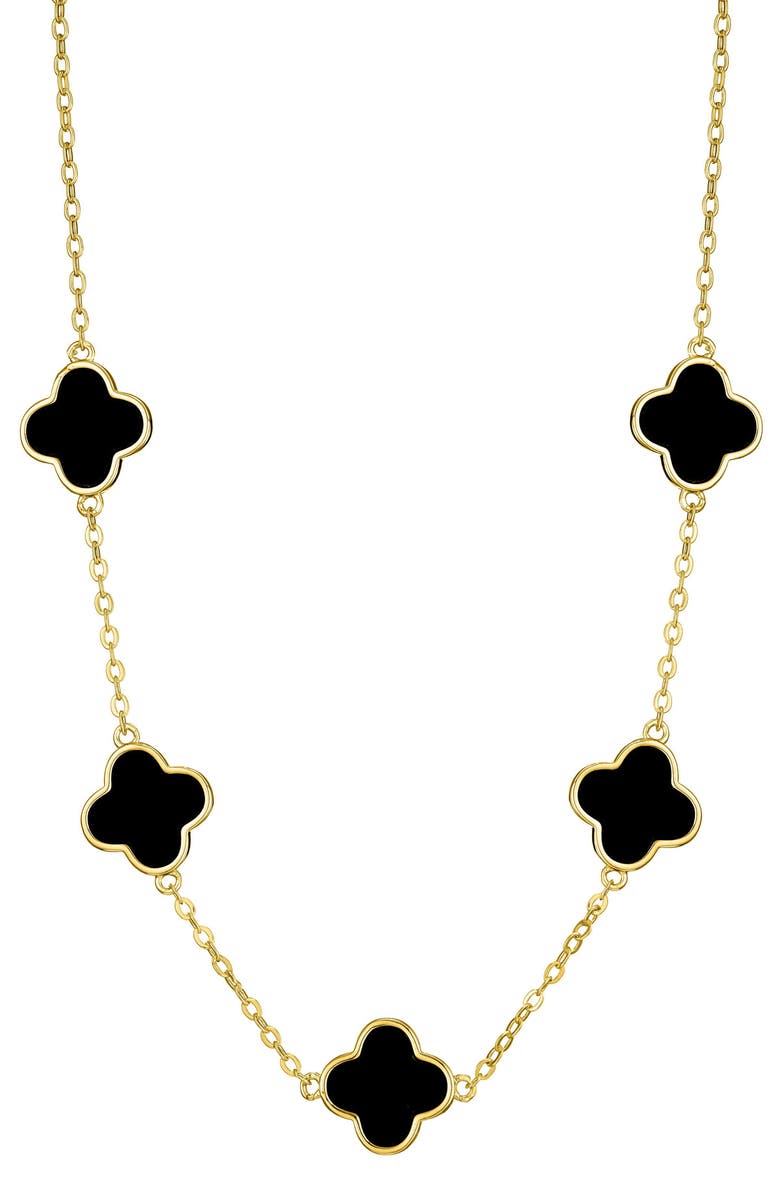 Adornia Black Enamel Clover Station Chain Necklace, Main, color, Gold-Black