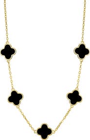 Adornia Black Enamel Clover Station Chain Necklace