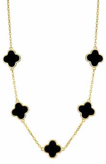 Adornia Black Enamel Clover Station Chain Necklace