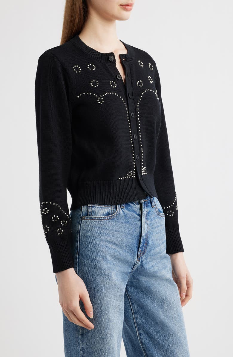 THE GREAT. The Studded Cardigan, Alternate, color, Black