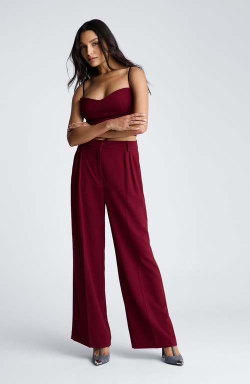 Kenneth Cole Womens Sweetheart Neck Bustier Cami Top High Rise Fly Front Wide Leg Pant In Wineberry