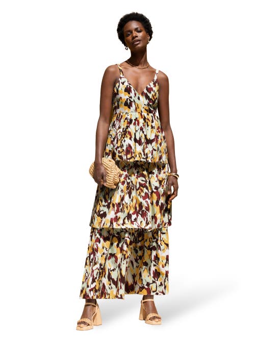 Ro&zo Confetti Printed Tiered Dress In Yellow