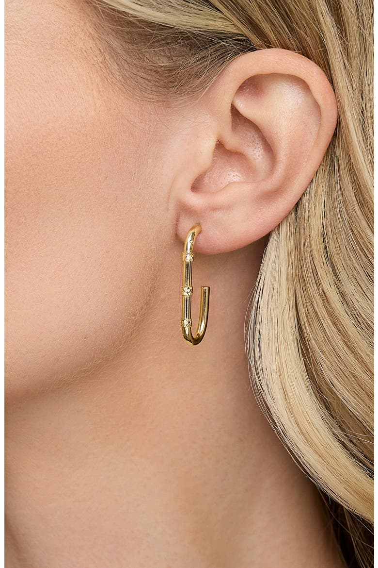 14K Gold Elongated Hoop Earrings, Alternate, color, 14KY