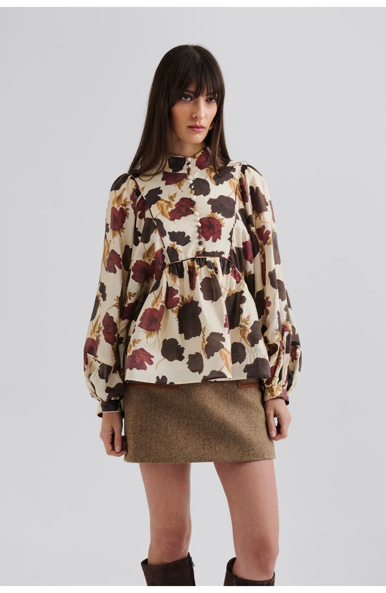 Malina Pernilla High Neck Balloon Sleeve Blouse, Main, color, Wine Peony
