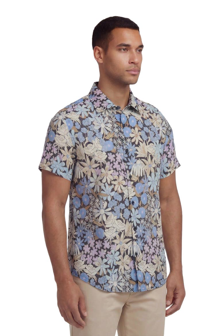 Rough Floral Short Sleeve Fine Linen Shirt, Alternate, color, ROUGH FLORAL BLACK
