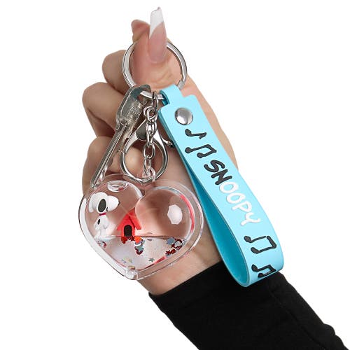 Peanuts Snoopy Heart Liquid Keychain In Metallic