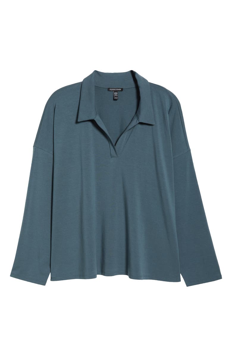 Eileen Fisher Boxy Henley Jersey Top, Alternate, color, Eucalyptus