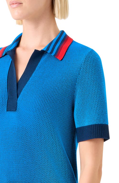Akris Punto Short Sleeve Virgin Wool Polo Sweater In Blue
