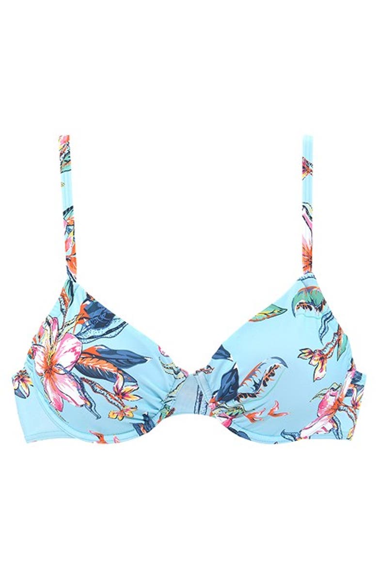 LASCANA Women's Hibiscus Print Underwire Bikini Top Size 34B, Alternate, color, Light Blue Printed