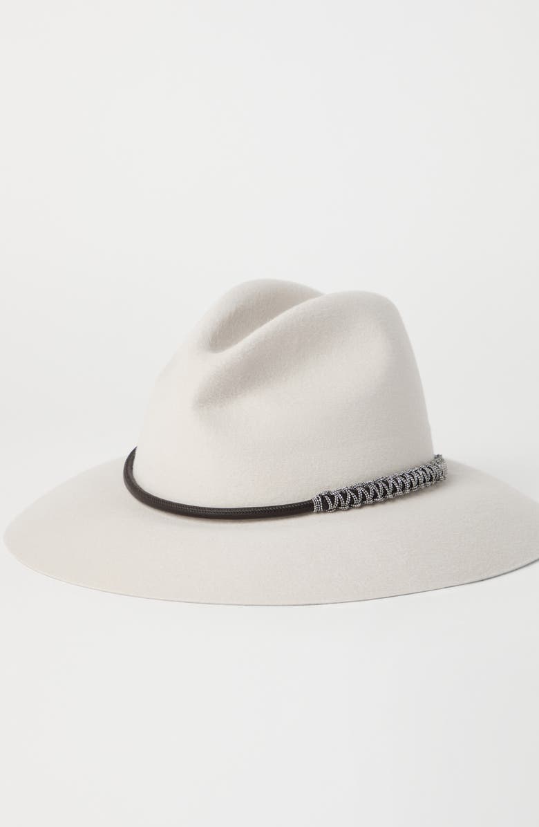 Brunello Cucinelli Felt fedora with leather and monili band, Alternate, color, 