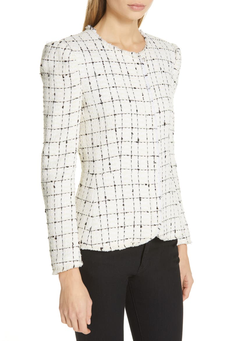 Plaid Tweed Zip Jacket, Alternate, color, CREAM COMBO