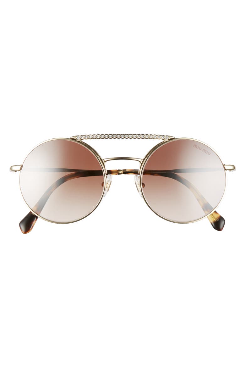 50mm Round Crystal Embellished Aviator Sunglasses, Alternate, color, GOLD