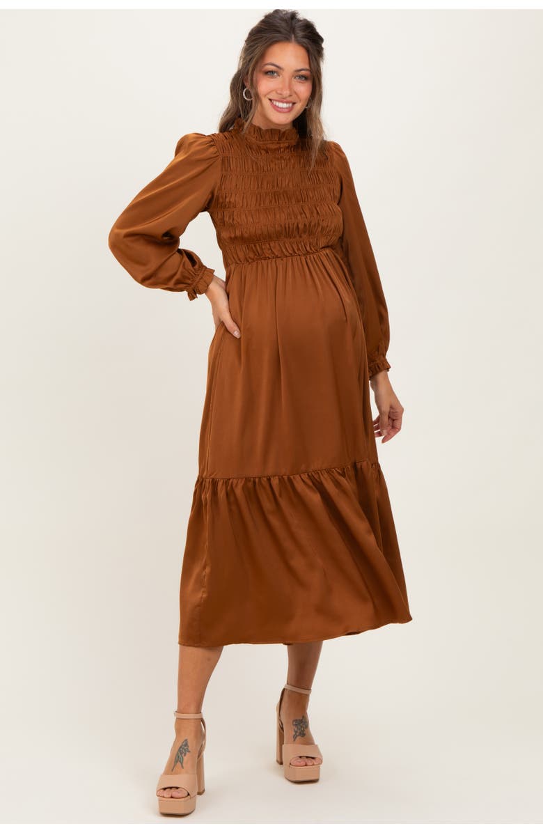 PinkBlush Mock Neck Satin Smocked Chest Dress, Alternate, color, 