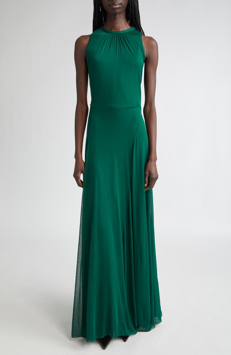 Max Mara Carnet Mesh Jersey Maxi Dress, Main, color, Emerald