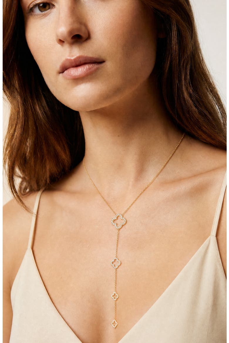 Graduated Pavé Clover Necklace, Alternate, color, GOLD