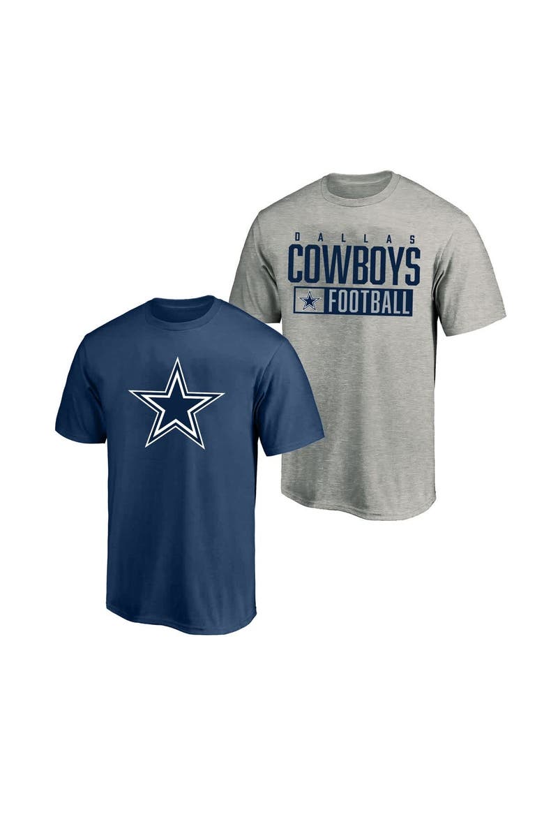 Men's Fanatics  Heather Gray/Navy Dallas Cowboys Big & Tall 2-Pack T-Shirt Set, Main, color, Heather Gray