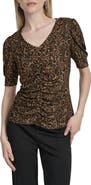 DKNY Print Ruched Puff Sleeve Top