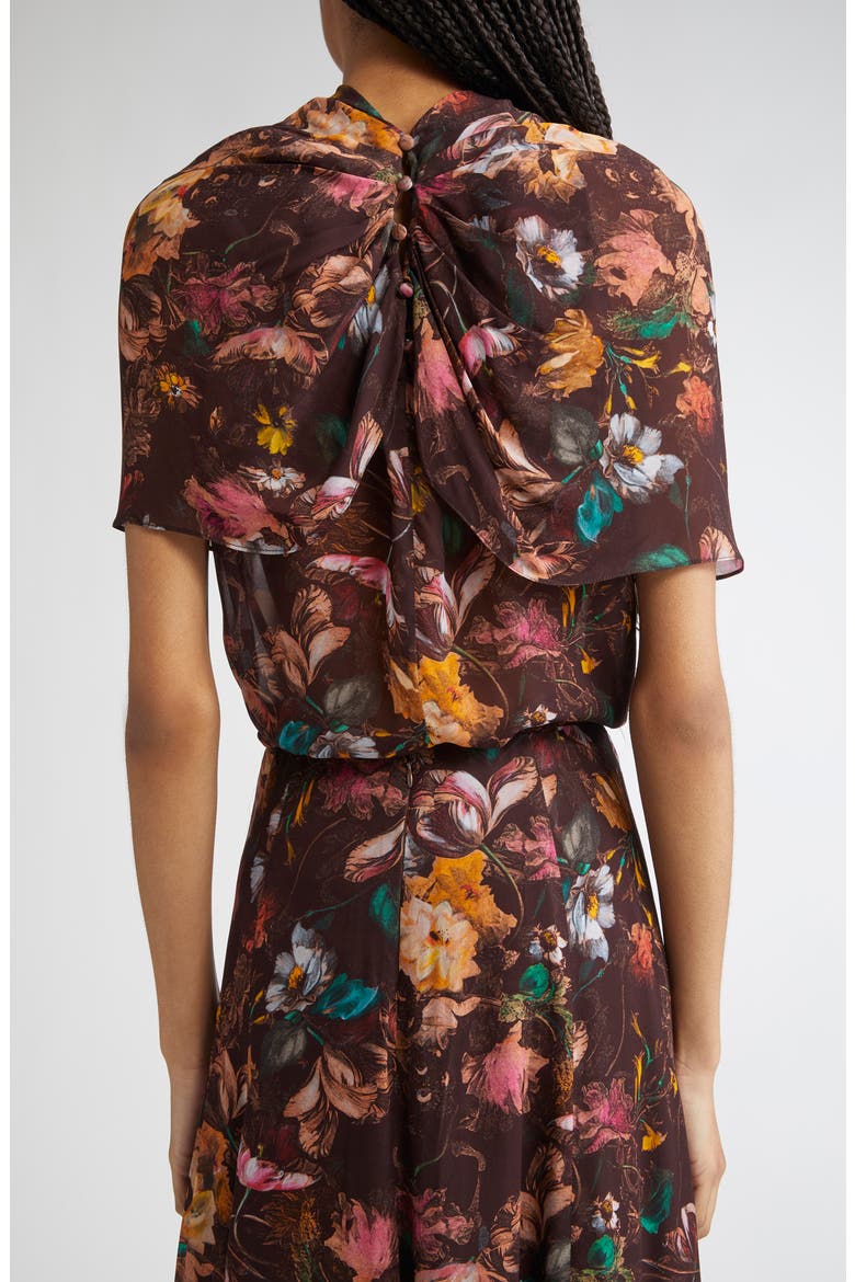 Floral Chiffon Cowl Neck, Alternate, color, BROWN