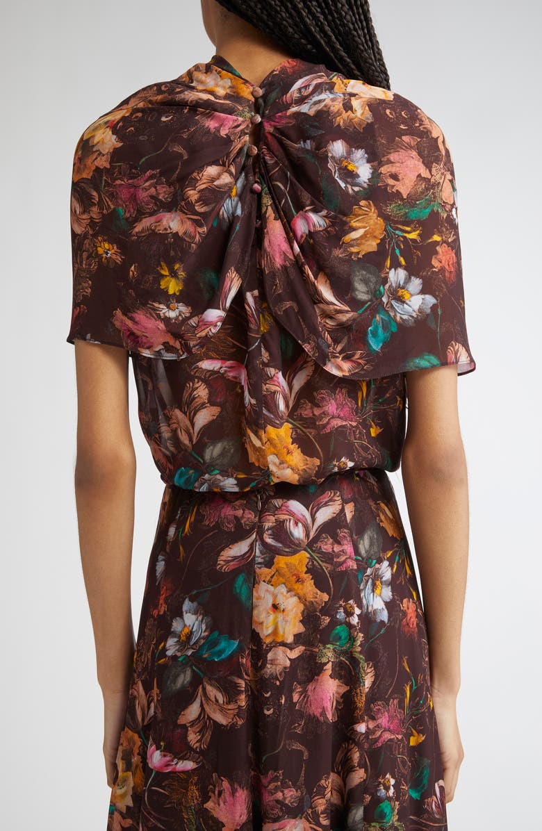 Lela Rose Floral Chiffon Cowl Neck, Alternate, color, Brown