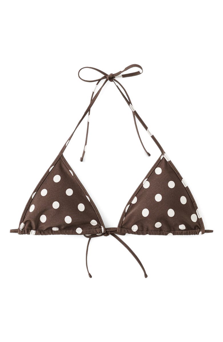 MANGO Polka Dot Triangle Swim Top, Main, color, Brown