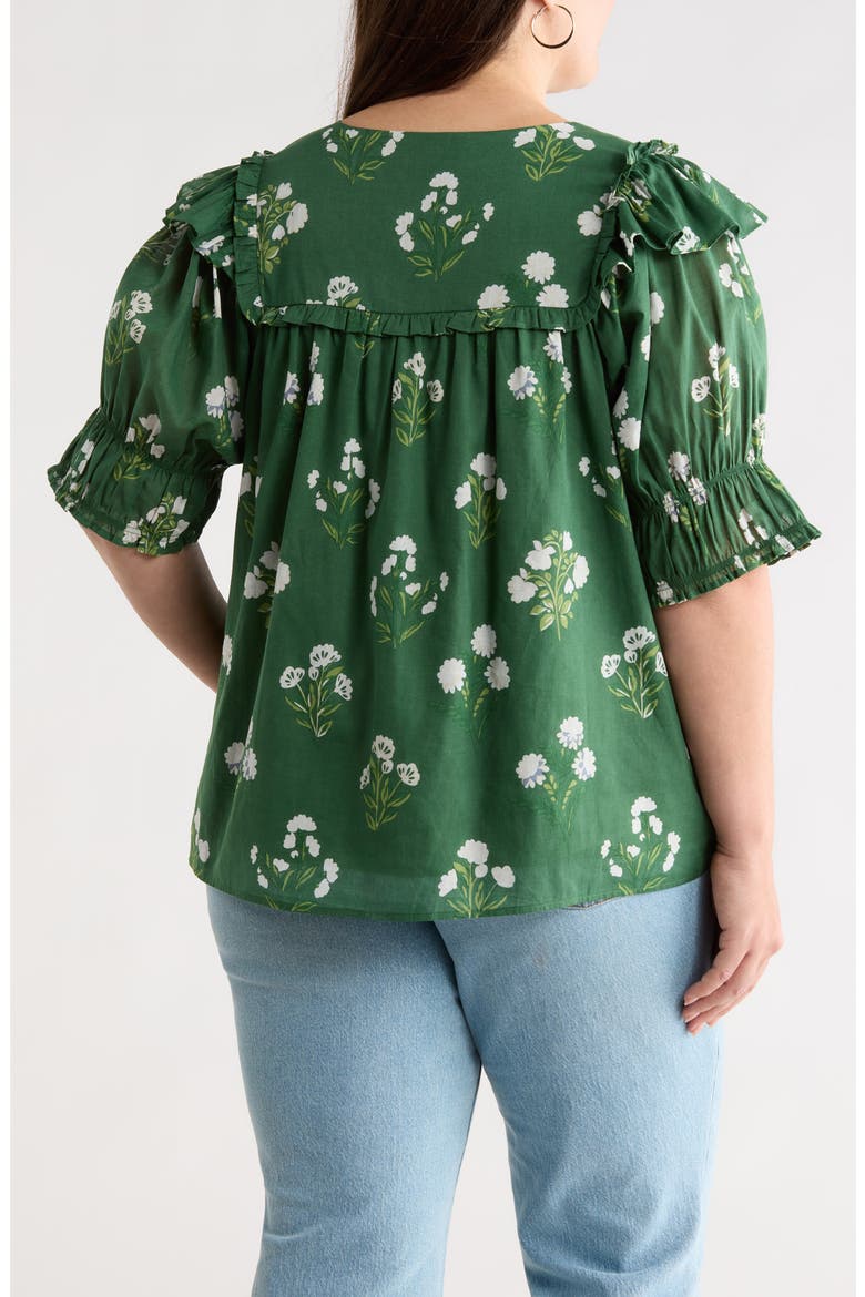 Kestrel Auria Floral Ruffle Puff Sleeve Cotton Top, Alternate, color, CREAM-GREEN