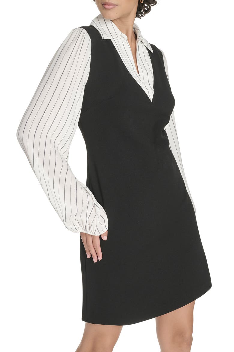 Pinstripe Long Sleeve Twofer Dress, Alternate, color, BLACK IVORY
