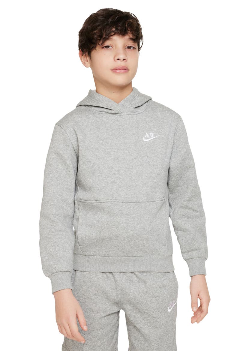 Kids' Club Fleece Hoodie, Main, color, 063 DK GREY HEATHER/WHITE