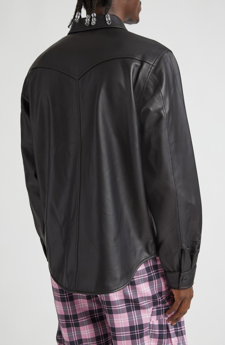 Noon Goons Drop Top Floral Embroidered Lambskin Leather Zip Shirt Jacket, Alternate, color, 