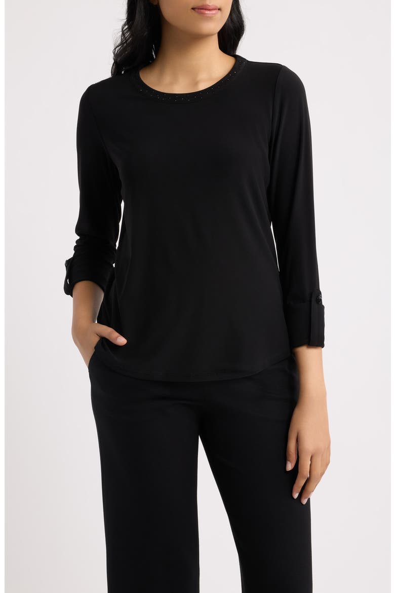 Heatset Embellished Roll Cuff Top, Main, color, ANNE BLACK