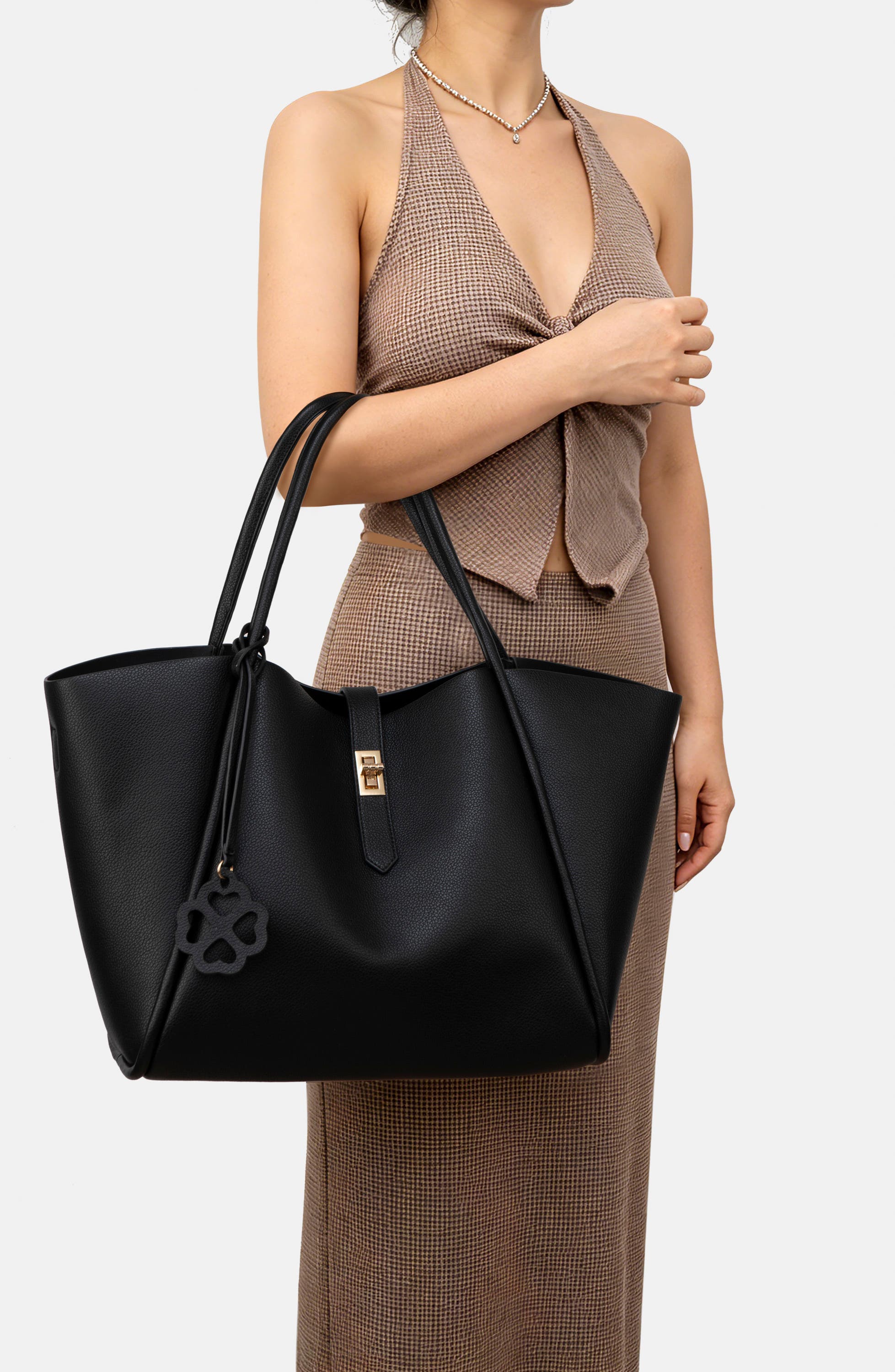 Faux Leather Tote, Alternate, color, BLACK