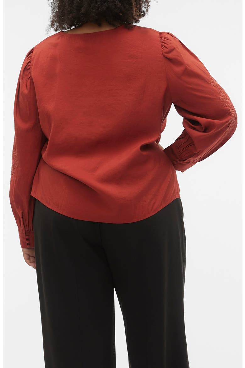 Curve Eyelet Sleeve Top, Alternate, color, RED OCHRE