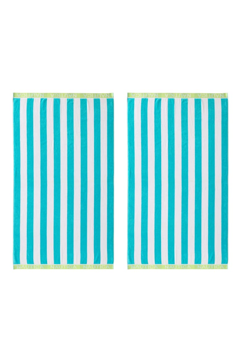 Set of 2 Cotton Blend Terry Beach Towels, Main, color, LIGHT / MEDIUM BLUE