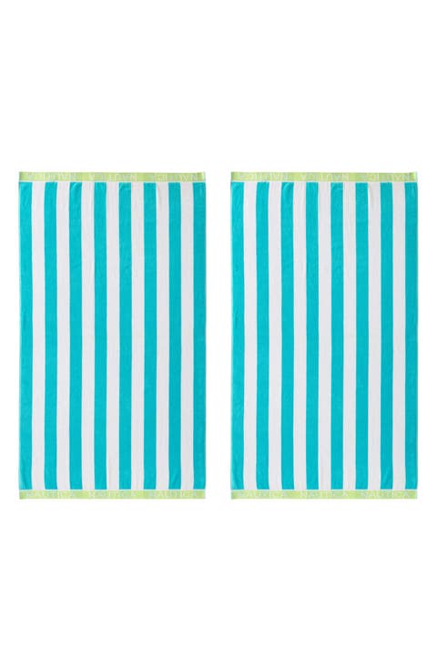 Set of 2 Cotton Blend Terry Beach Towels