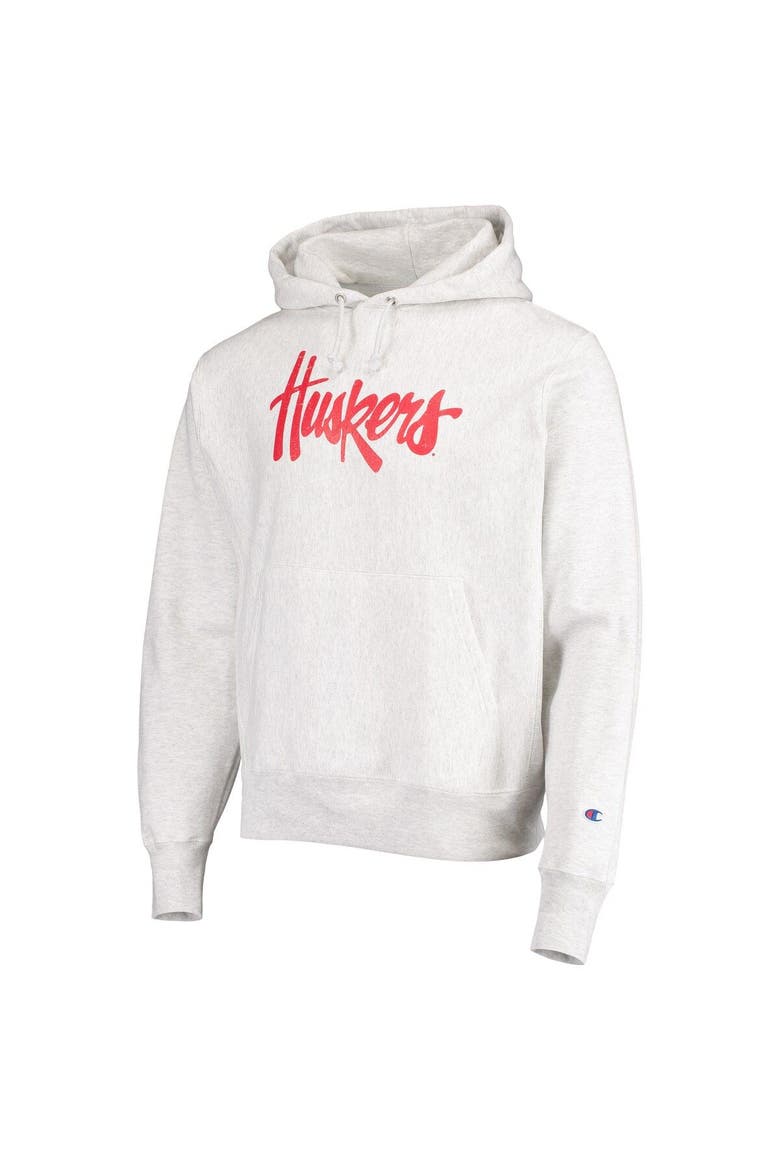 Men's Champion Heathered Gray Nebraska Huskers Team Vault Logo Reverse Weave Pullover Hoodie, Alternate, color, Heather Gray