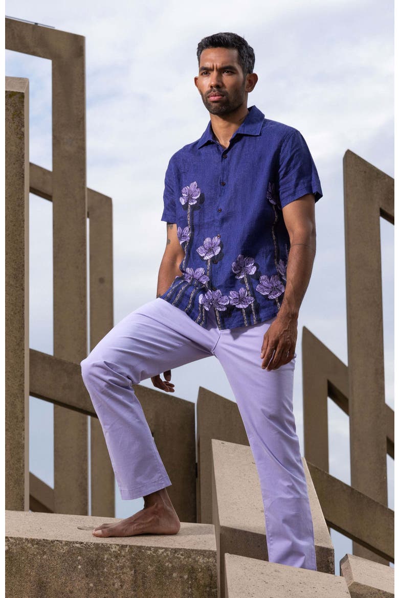 Crafty Floral Short Sleeve Fine Linen Shirt, Alternate, color, CRAFTY FLORAL NAVY