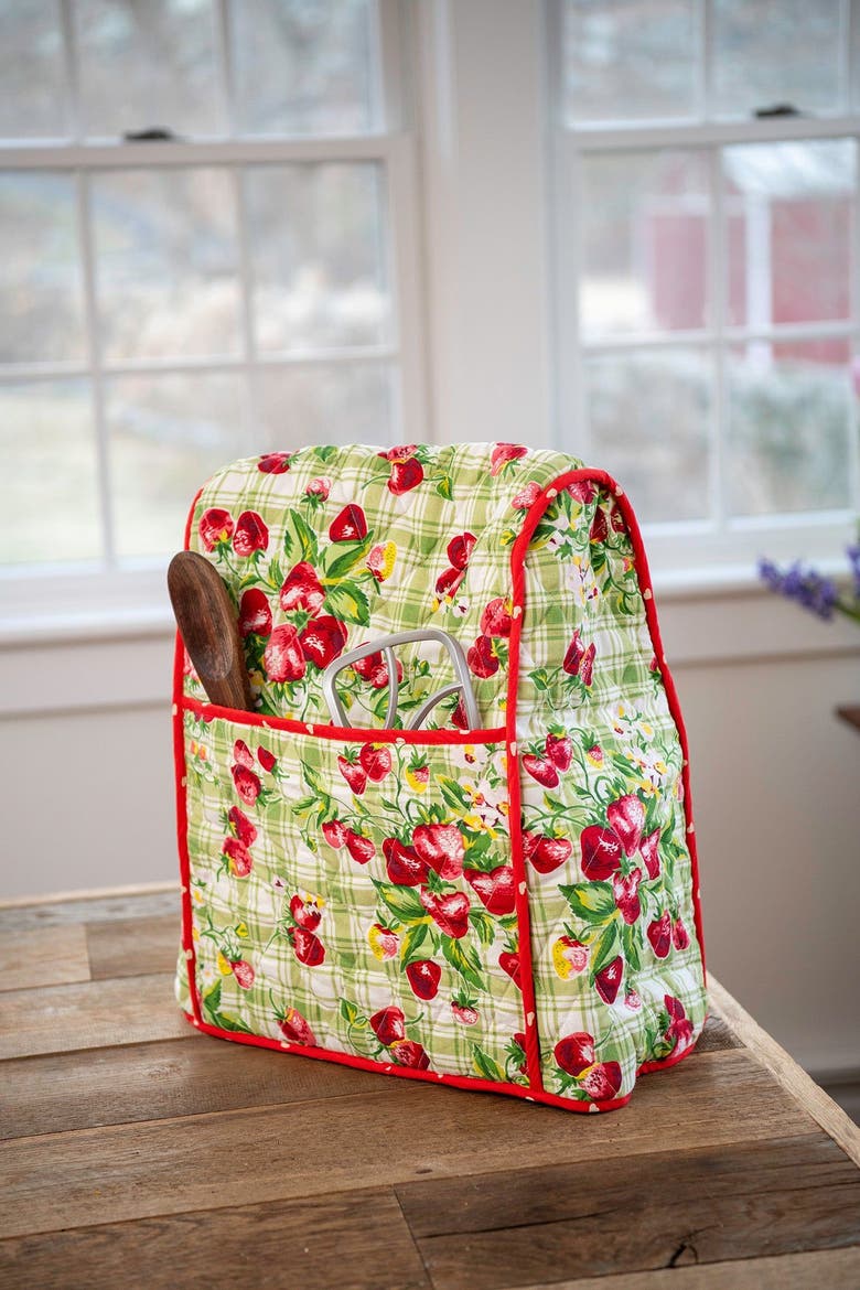 Strawberry Gingham Stand Mixer Cozy, Alternate, color, Green