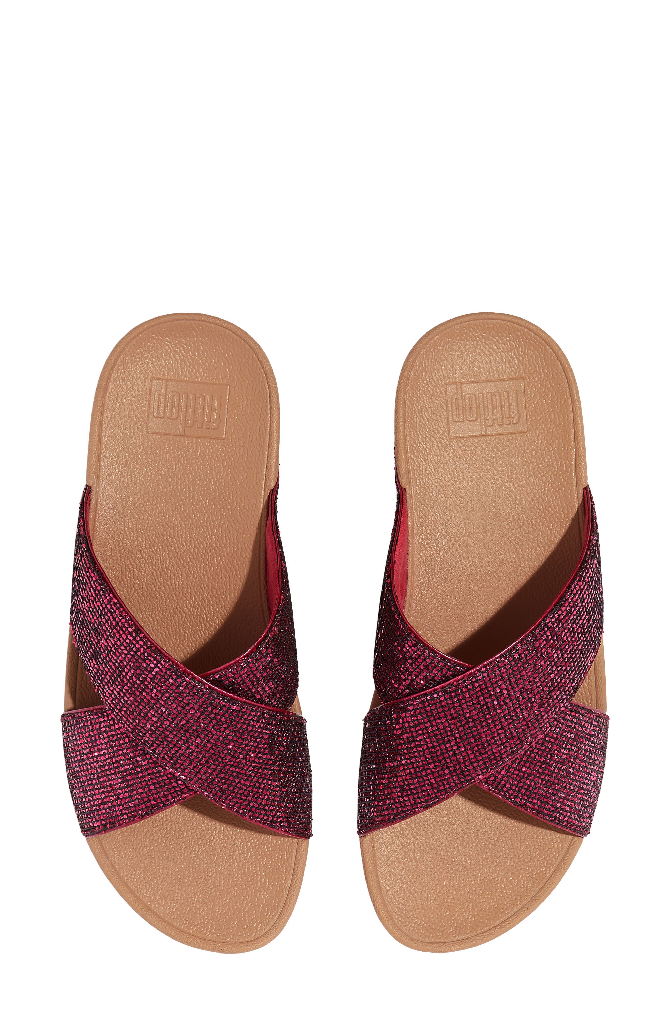 Lulu Glitterball Platform Wedge Slide Sandal, Alternate, color, METALLIC WILD RASPBERRY