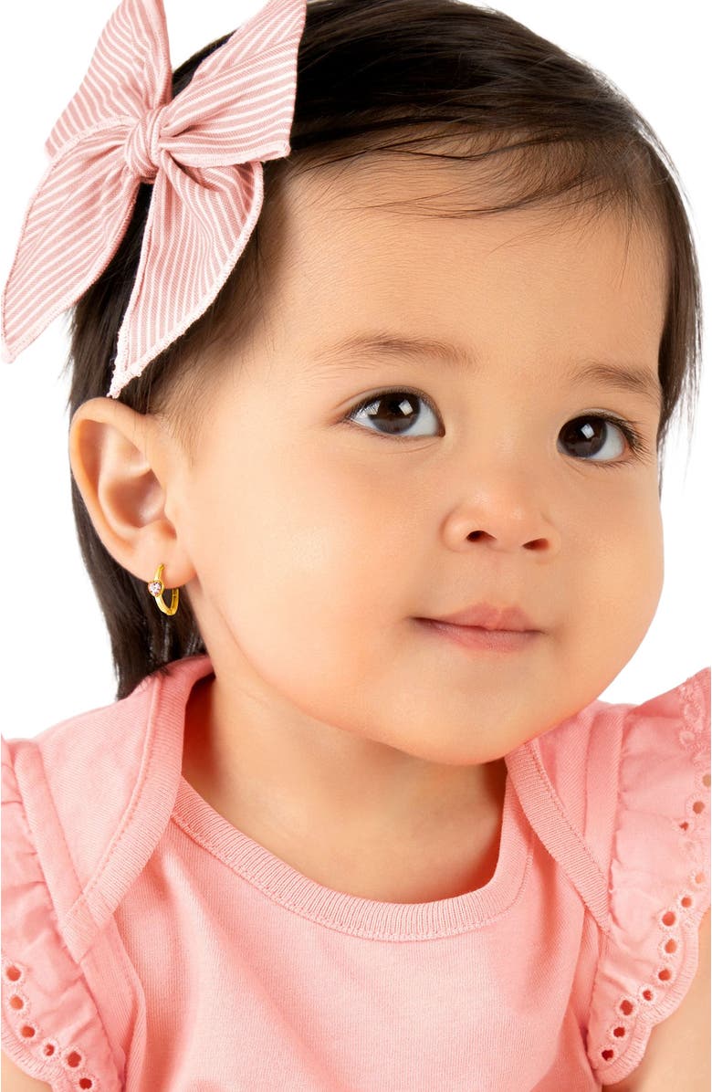 Tiny Blessings 14K Gold True Love Pink Heart Huggie Hoop Earrings, Alternate, color, 14K Yellow Gold