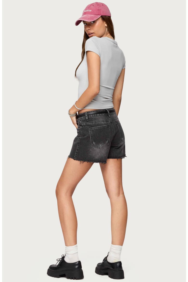 Scottie Raw Hem Low Rise Denim Shorts, Alternate, color, BLACK