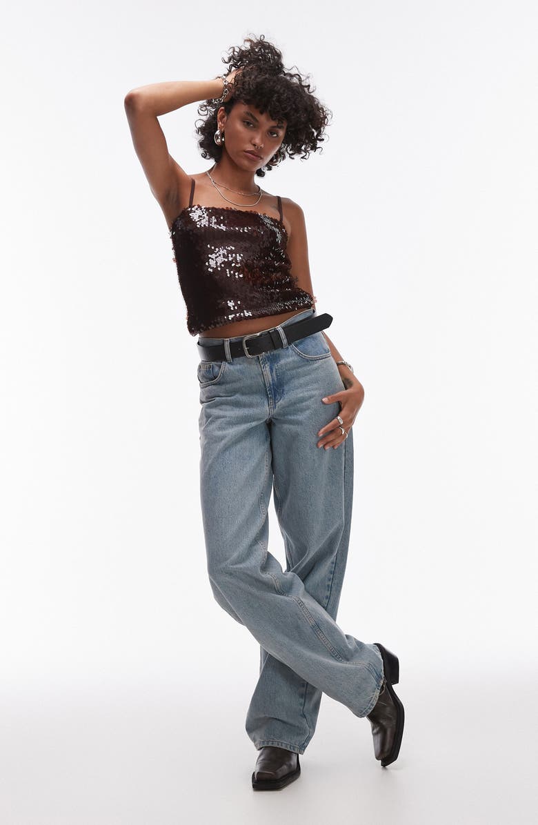 Topshop Sequin Camisole, Alternate, color, Brown