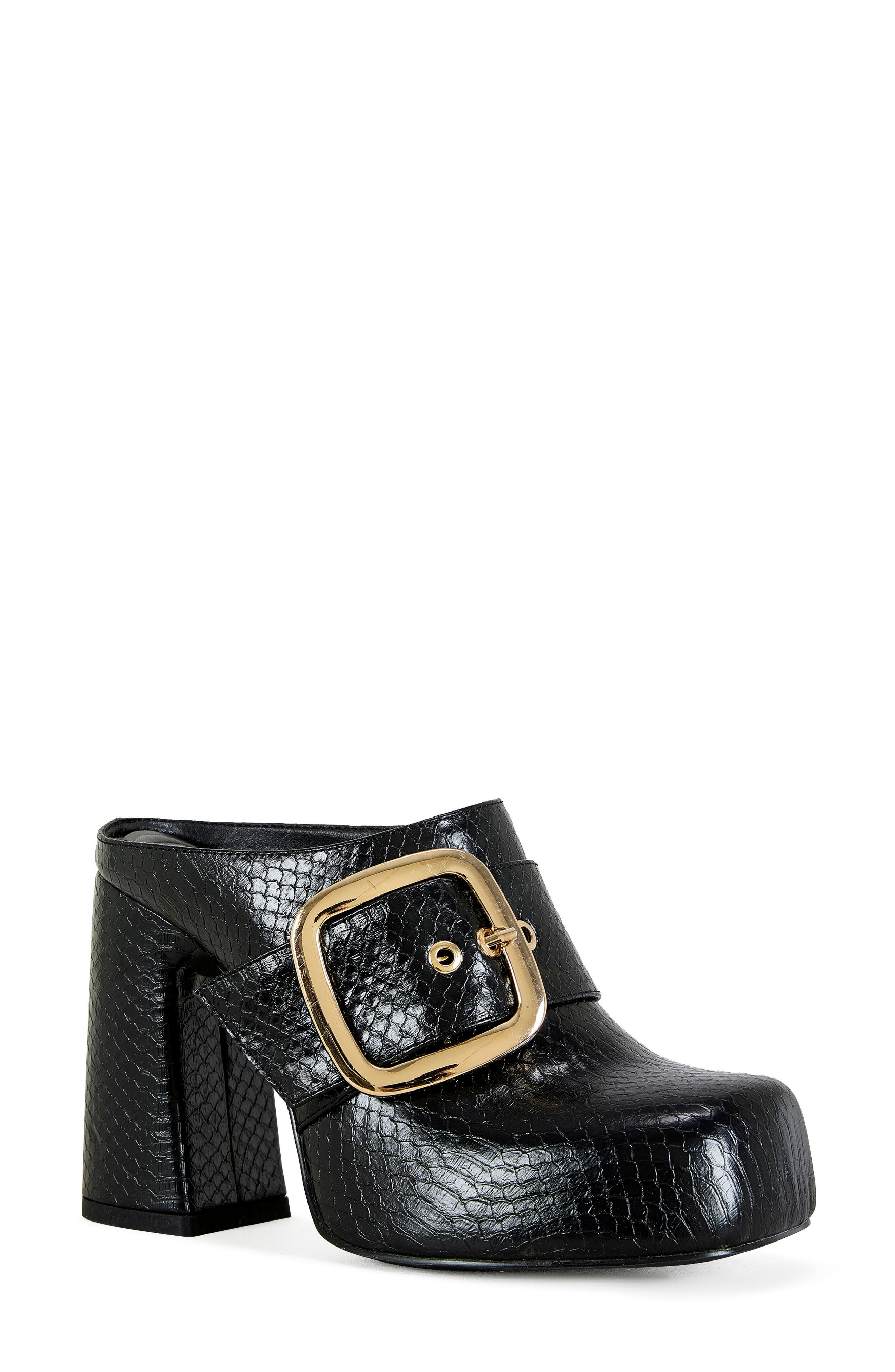 AZALEA WANG Elysia Snakeskin Embossed Clog, Main, color, Black