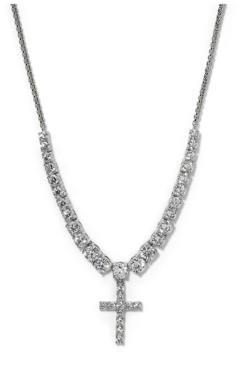 Astrid Cross Frontal Necklace, Main, color, RHODIUM