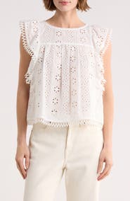 Melrose and Market Cotton Eyelet Embroidered Top