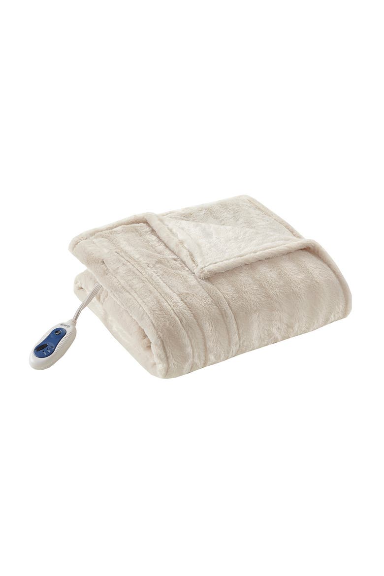 Faux Fur Heated Throw Blanket - 50" x 70", Main, color, IVORY