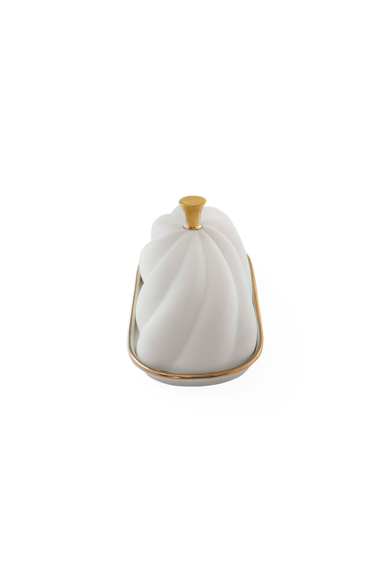 Geneva Butter Dish, Alternate, color, White / Gold